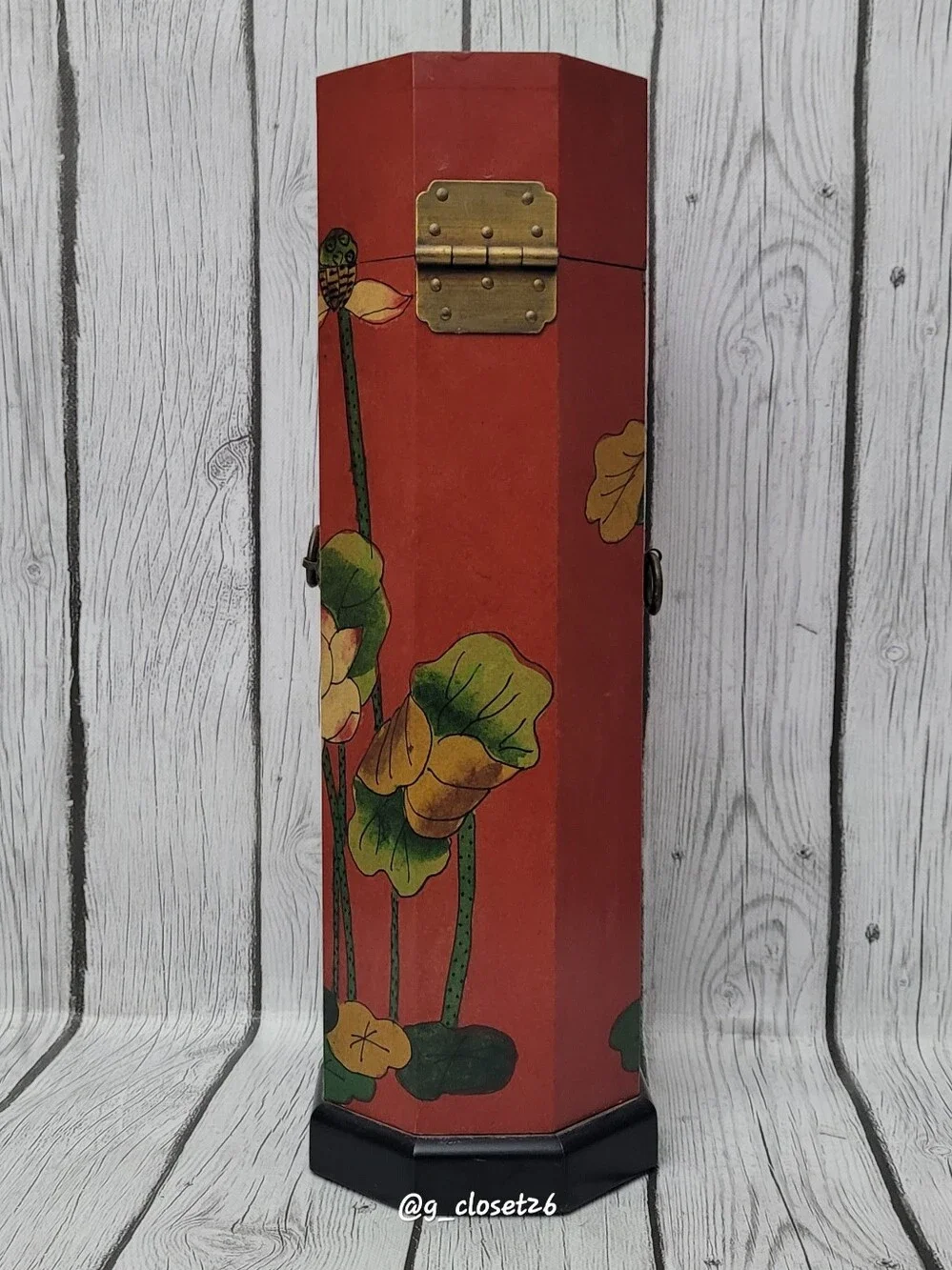 Vintage octagonal Asian Tower Box with Antique Brass Accent